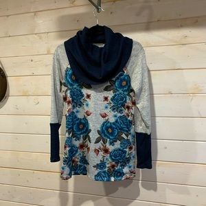 Acting Pro | Blue Floral Cowl Neck Sweater